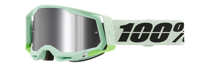 Bill's Exhausts 100% Racecraft 2 Palomar goggles with silver flash mirror lenses, featuring a sleek, aerodynamic design.
