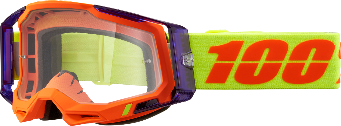 Bill's Exhausts 100% Racecraft 2 Panam Clear goggles with tinted lens and adjustable strap for motocross riding.