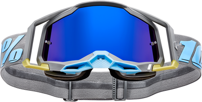 Bill's Exhausts Racecraft 2 Goggles in Trinidad Blue Mirror with tinted lenses, designed for racing and outdoor activities.