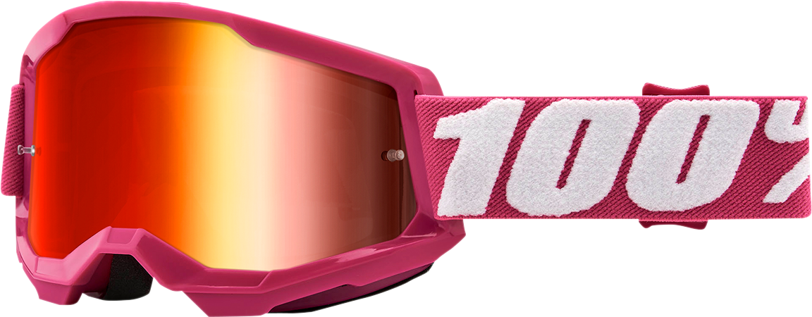 Bill's Exhausts 100% Strata 2 Goggles Fletcher with red mirror lenses, lightweight protective eyewear for outdoor activities.