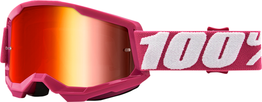 Bill's Exhausts 100% Strata 2 Goggles Fletcher with red mirror lenses, lightweight protective eyewear for outdoor activities.