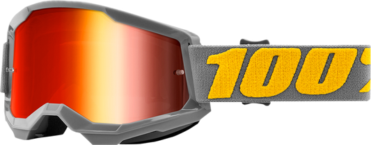 Bill's Exhausts 100% Strata 2 Izipizi goggles with red mirror lenses, showcasing sporty design and vibrant color.