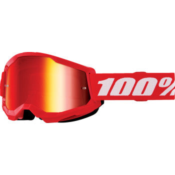 Bill's Exhausts Strata 2 Junior Goggle in red with red mirror lenses, designed for comfortable, protective eye wear for young riders.