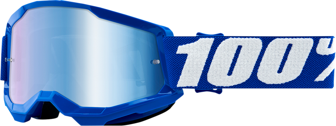 Bill's Exhausts 100% Youth Strata 2 Goggles in blue with blue mirror lenses, designed for eye protection and style.