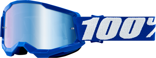 Bill's Exhausts 100% Youth Strata 2 Goggles in blue with blue mirror lenses, designed for eye protection and style.