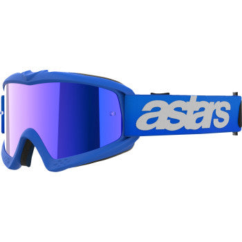Alpinestars Youth Vision Goggle in Blaze Blue with Blue Mirror lens, designed for safety and clear vision for young riders.