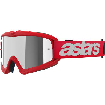 Youth ALPINESTARS Vision Goggle by Bill's Exhausts in blaze red with silver mirror lenses, designed for active outdoor use.