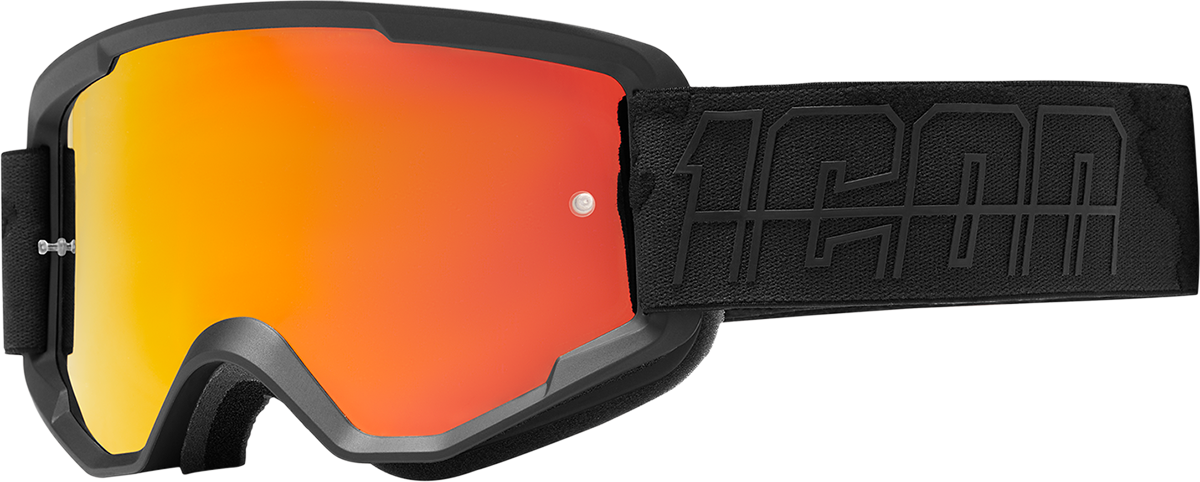 Black ICON Airflite Goggles from Bill's Exhausts with clear lens and adjustable strap for motorcycle riding.