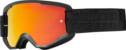 Black ICON Airflite Goggles from Bill's Exhausts with clear lens and adjustable strap for motorcycle riding.