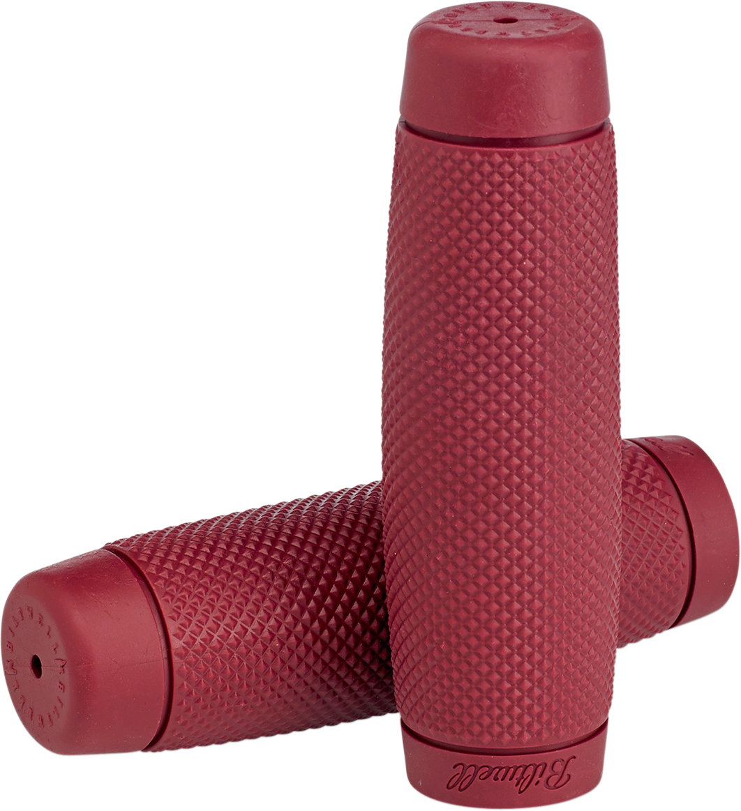 Biltwell Recoil 7/8" motorcycle grips in Oxblood color, designed for custom bike handlebars, by Bill's Exhausts.