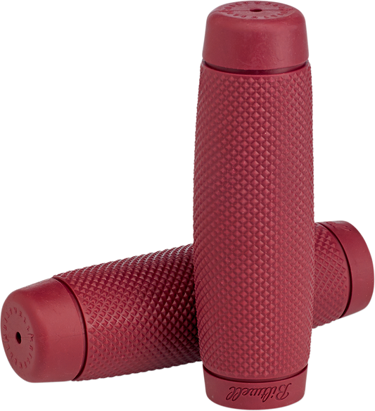 Biltwell Recoil 7/8" motorcycle grips in Oxblood color, designed for custom bike handlebars, by Bill's Exhausts.