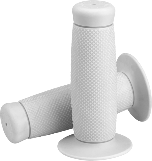 White Biltwell Renegade 7/8" motorcycle grips, designed for comfortable handling and stylish look on custom bikes.