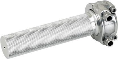 Bill's Exhausts BILTWELL dual cable throttle grip in whiskey finish, polished metal with textured grip surface for motorcycle control.