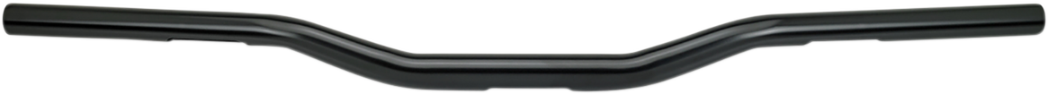 Black BILTWELL Oversized Tracker Handlebars mounted on a motorcycle, showcasing their sturdy design and sleek finish.