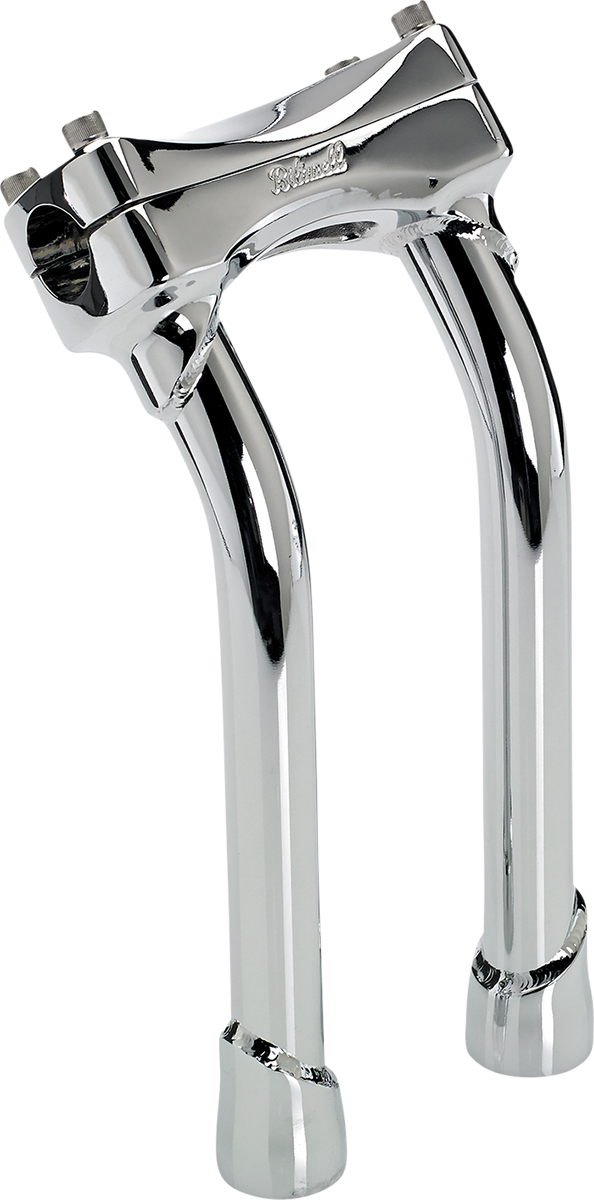 Biltwell Murdock oversized 10-inch chrome handlebar risers with pullback design for motorcycle handlebars.