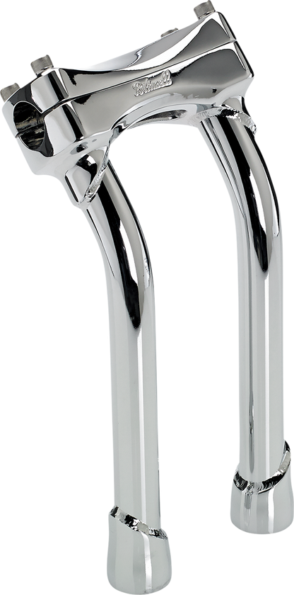 Biltwell Murdock oversized 10-inch chrome handlebar risers with pullback design for motorcycle handlebars.