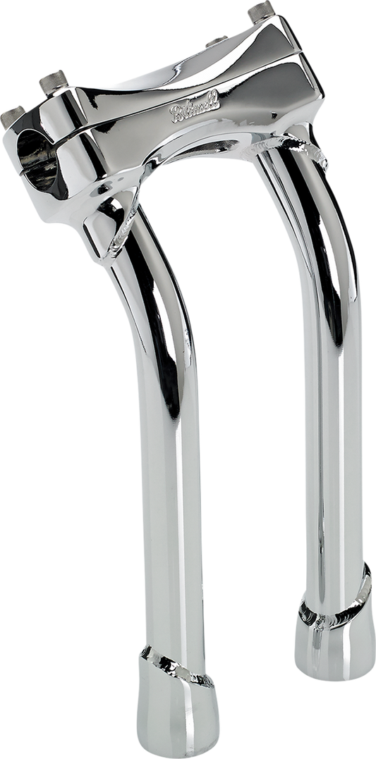 Biltwell Murdock oversized 10-inch chrome handlebar risers with pullback design for motorcycle handlebars.