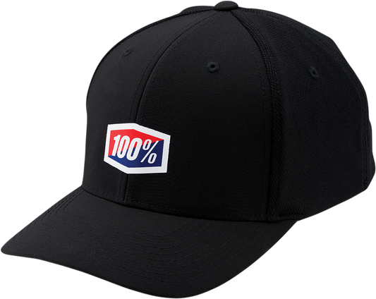 Black 100% Contact Hat by Bill's Exhausts in Large/XL size, featuring a classic baseball cap style with logo embroidery.