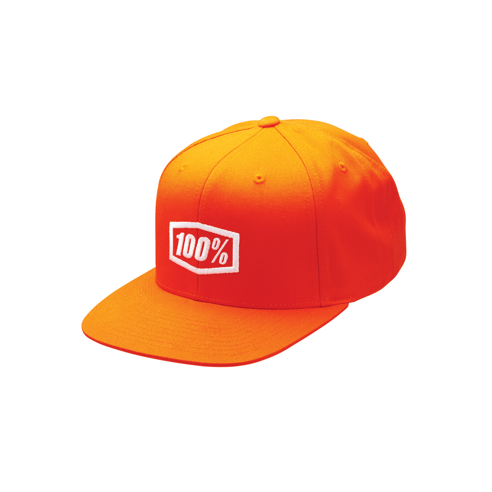 Orange 100% Icon Snapback Hat by Bill's Exhausts, one size fits all, adjustable with a flat brim and embroidered logo.