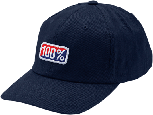 Bill's Exhausts navy 100% cotton dad hat, one size fits all, featuring a classic baseball cap style with stitched branding.