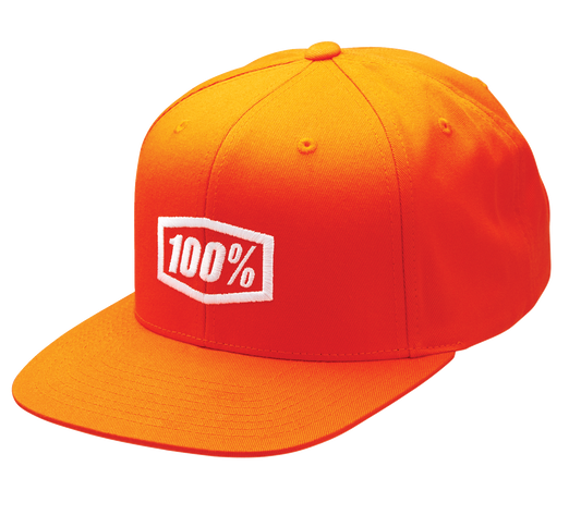 Orange 100% Youth Icon Snapback Hat by Bill's Exhausts, adjustable one size, front logo design, casual streetwear accessory.