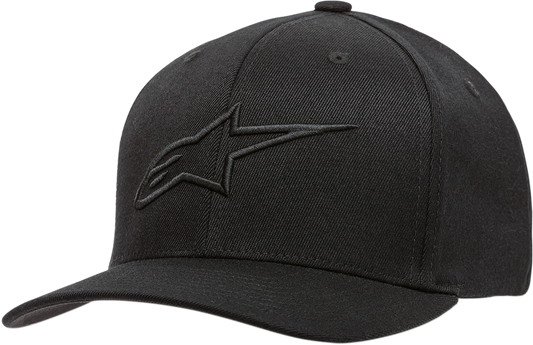 Black ALPINESTARS Ageless Curve Hat in Large/X-Large, stylish baseball cap with curved brim and embroidered logo, casual headwear.