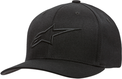 Alpinestars Ageless Curve Hat in black with small/medium size, featuring a curved brim and adjustable strap, displayed on a neutral background.