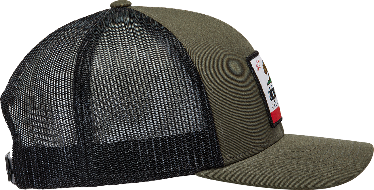 Alpinestars Cali 2.0 military black hat, one size, with embroidered logo, casual baseball cap style.