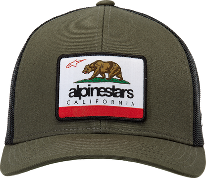 Alpinestars Cali 2.0 military black hat featuring a structured design and adjustable fit, displayed on a plain background.