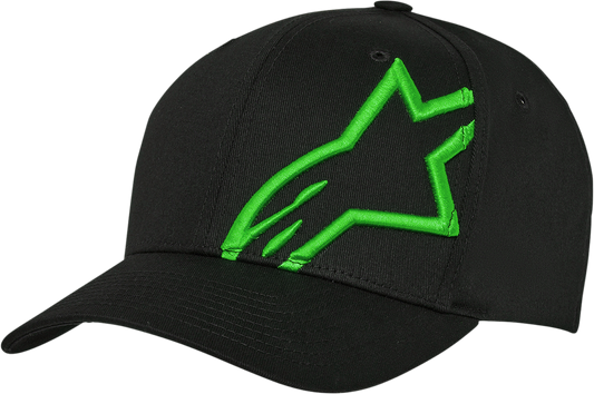 Alpinestars Corp Snap 2 Hat in black and green, one size, featuring adjustable snapback closure and brand logo.