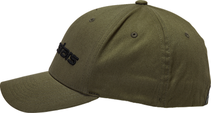Alpinestars Linear Hat in military black for small/medium size, featuring the brand logo on a stylish baseball cap.