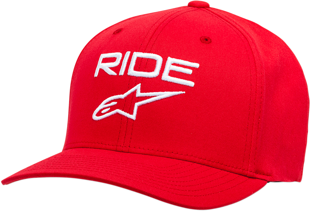 Alpinestars Ride 2.0 hat in red and white, small/medium size, featuring the Alpinestars logo on a stylish cap.
