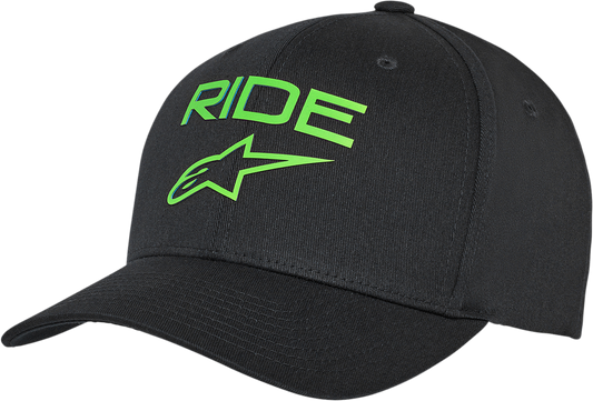 Alpinestars Ride Transfer Hat in black and green, small/medium size, featuring a sporty design and adjustable strap.