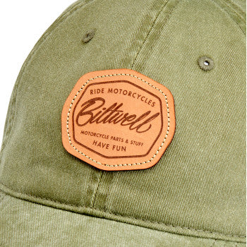 Bill's Exhausts BILTWELL RMHF Hat in Light Olive, casual baseball cap with adjustable strap and embroidered logo.
