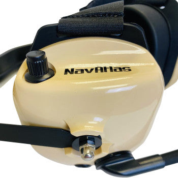 Bill's Exhausts NAVATLAS behind-the-head stereo and VOX headset in beige, designed for clear communication and comfort.
