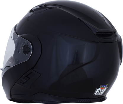 Gloss black AFX FX-111 helmet in 2XL size, shown from the front with a sleek, shiny finish and clear visor.