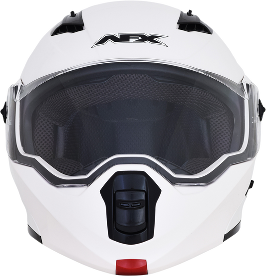 Pearl white AFX FX-111 motorcycle helmet in medium size, showing sleek design and clear visor for safety and style.
