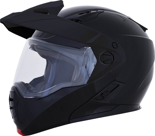 Bill's Exhausts AFX FX-111DS helmet in glossy black, medium size, showing the sleek, aerodynamic design and secure strap.