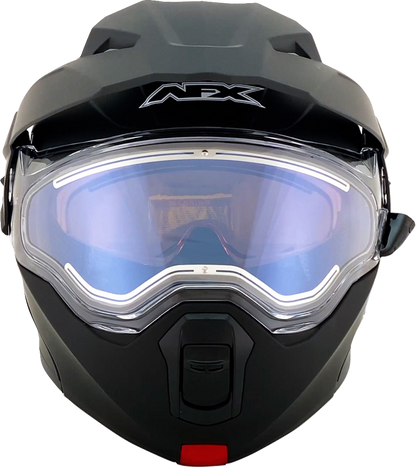 Electric matte black AFX FX-111DS snow helmet in XS size with a sleek design and clear visor, ideal for winter sports.