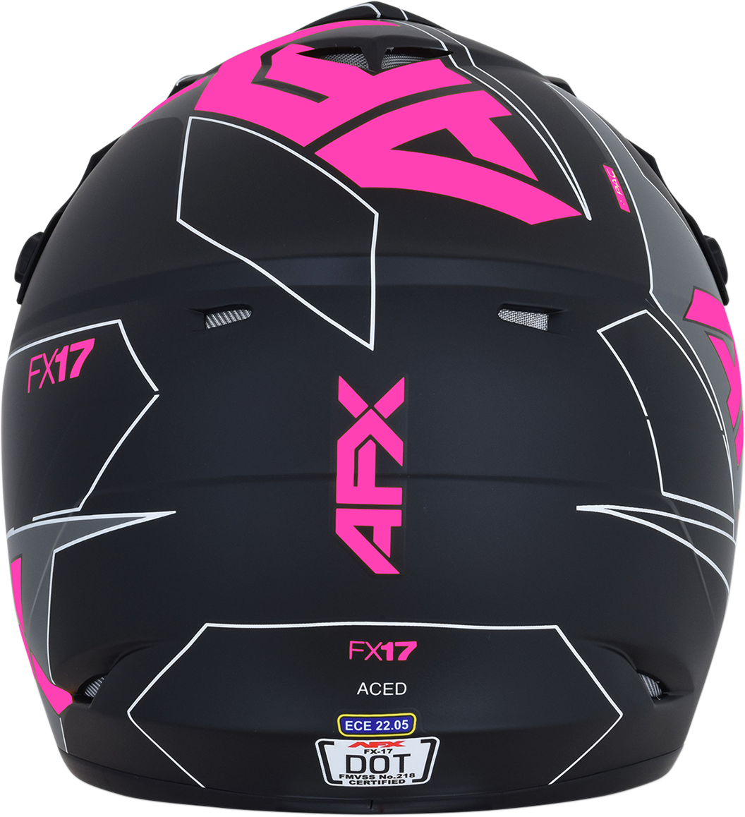 AFX FX-17 helmet by Bill's Exhausts in matte black and pink, XL size, featuring a sleek helmet design with a secure strap.