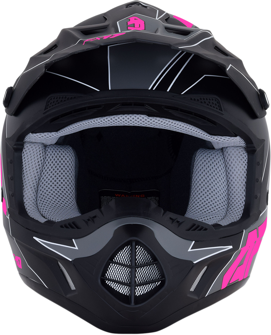 A matte black and pink AFX FX-17 helmet in XL size, featuring a sleek design perfect for motorcycle riders.