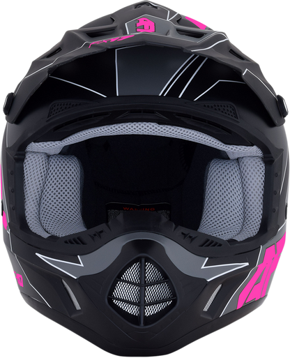 A matte black and pink AFX FX-17 helmet in XL size, featuring a sleek design perfect for motorcycle riders.