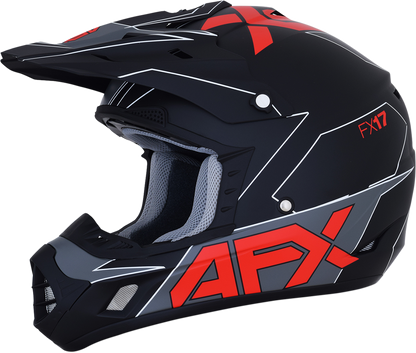 A matte black and red AFX FX-17 helmet in 2XL size, featuring a sleek design and full face coverage for motorcycle riding.