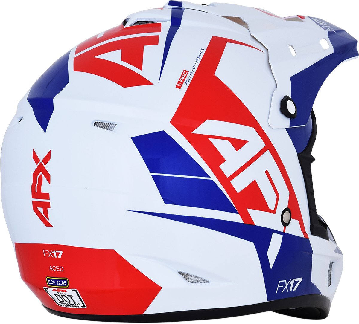 Red, white, and blue AFX FX-17 helmet in 2XL size by Bill's Exhausts, featuring a sleek motorcycle helmet design.