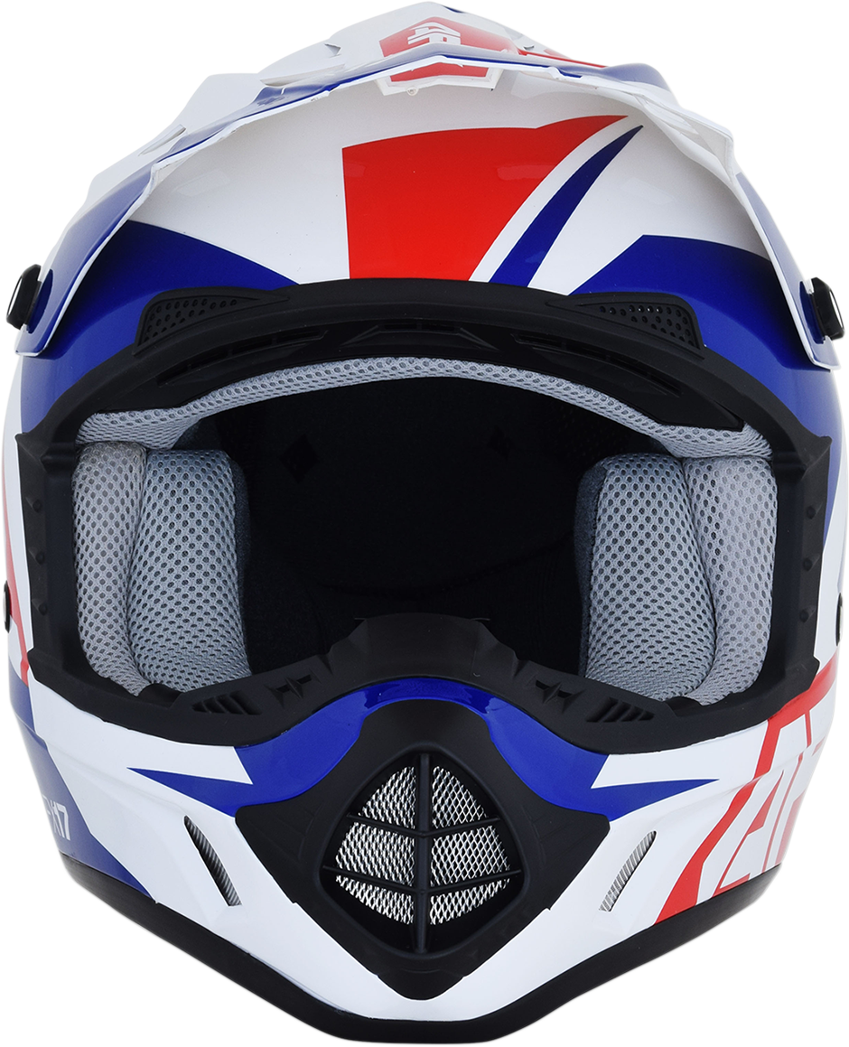 Red, white, and blue AFX FX-17 helmet in large size from Bill's Exhausts, featuring a sleek aerodynamic design.