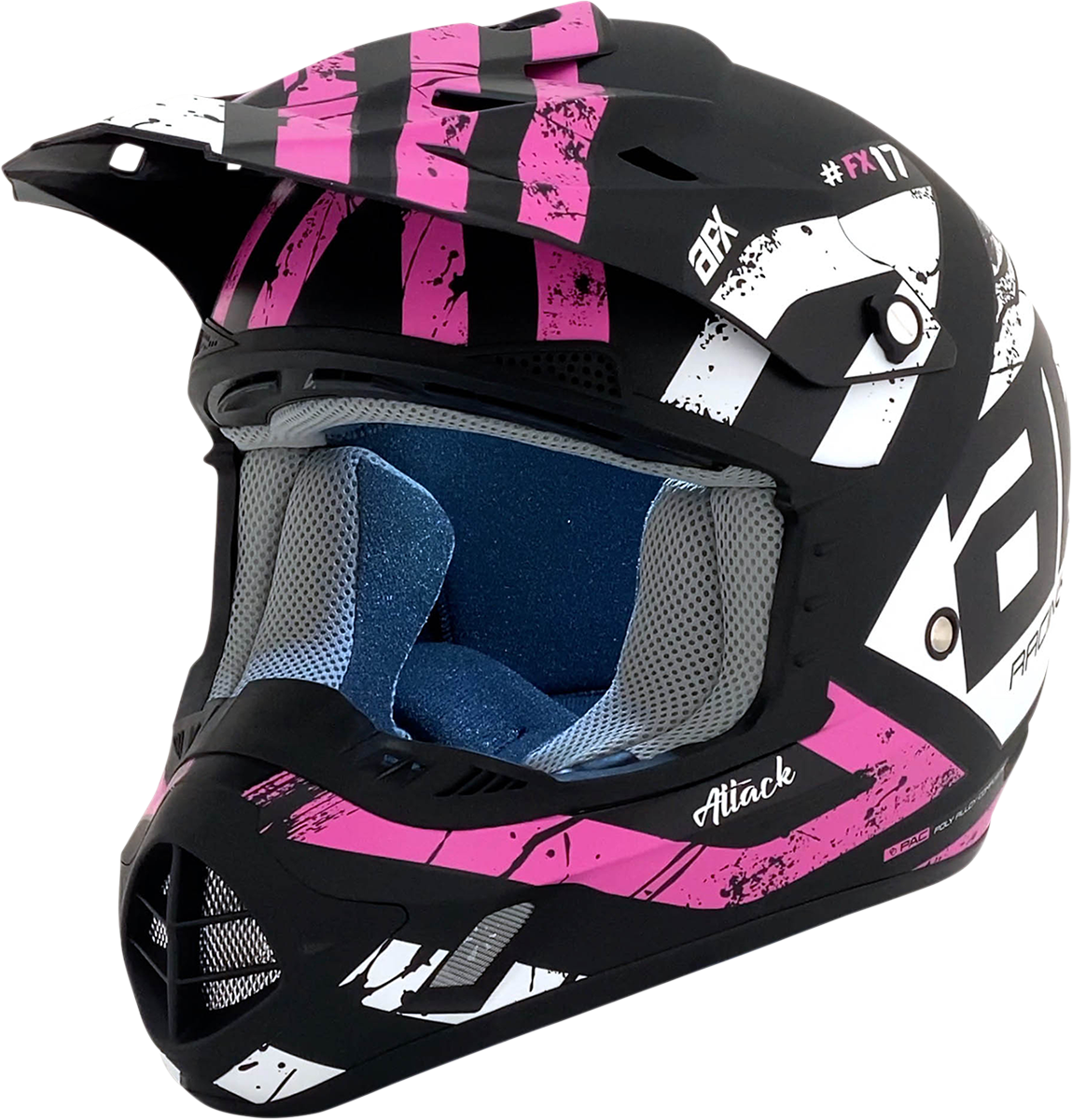 Bill's Exhausts AFX FX-17 Helmet Attack in matte black and fuchsia, 2XL size, with sleek design and vented construction.