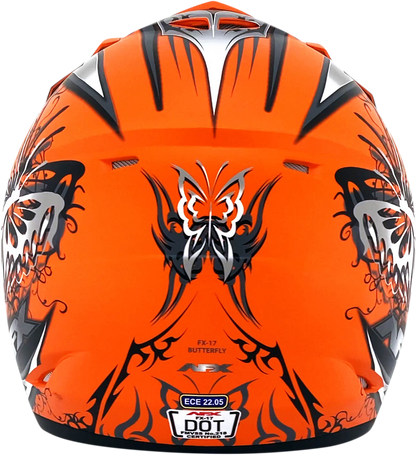 Matte orange AFX FX-17 Butterfly helmet in small size, featuring a sleek design and safety features for motorcycle riders.