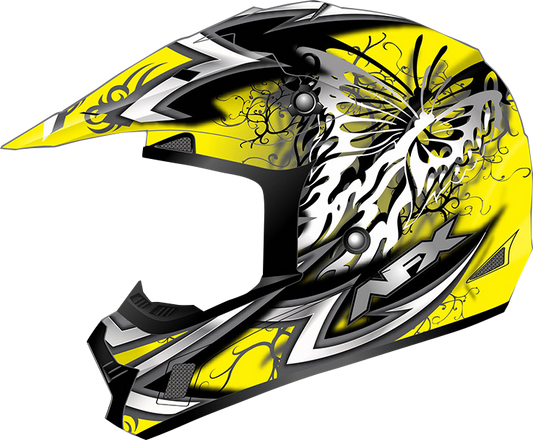 Matte yellow AFX FX-17 Butterfly helmet in XS size, stylish motorcycle helmet by Bill's Exhausts with sleek design.