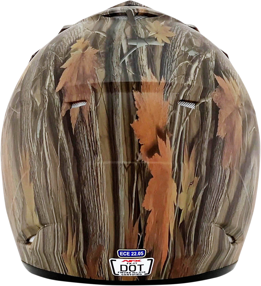 Bill's Exhausts AFX FX-17 camouflage helmet in XS size, showing the detailed camo pattern and helmet shape.