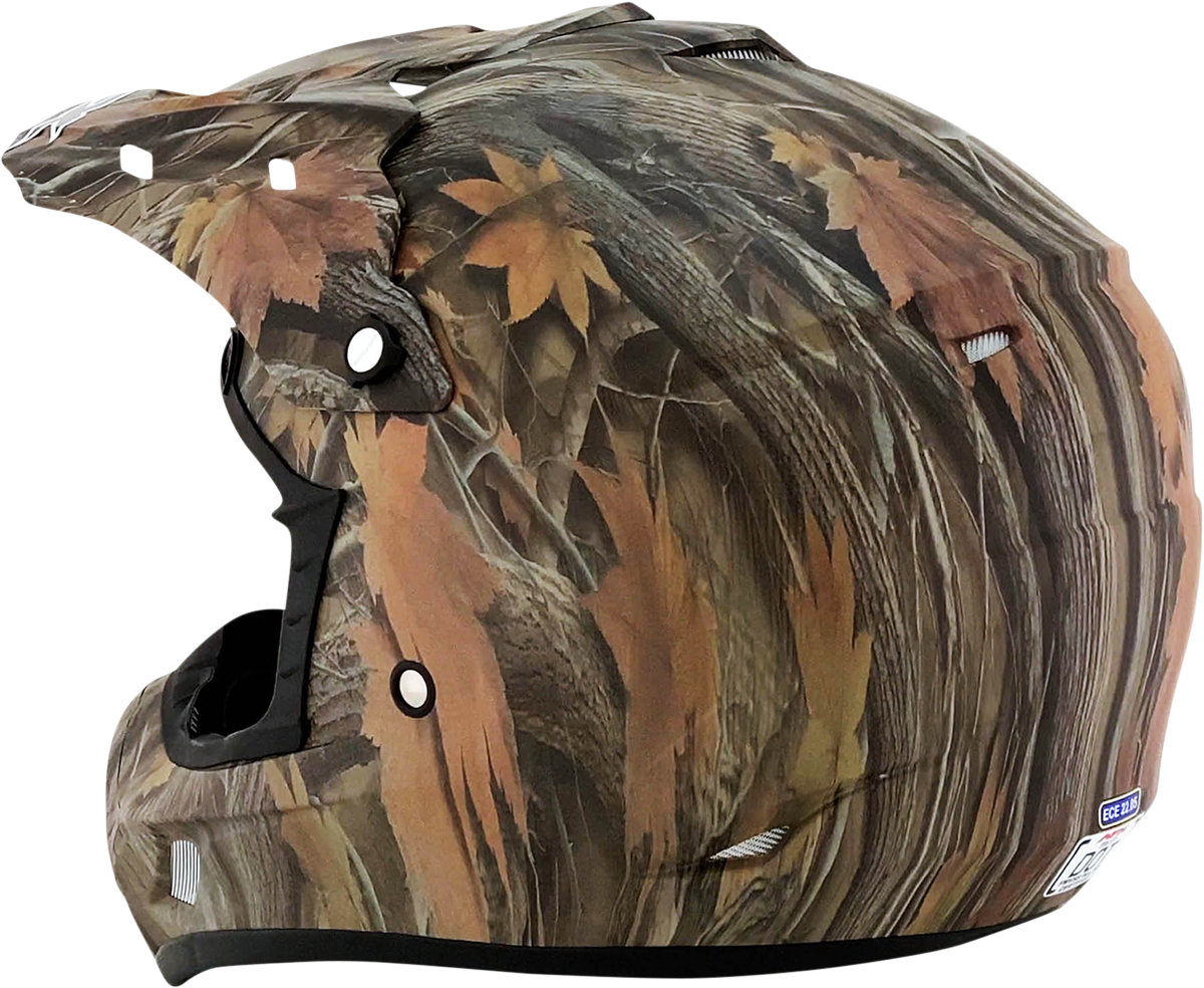Bill's Exhausts AFX FX-17 Helmet in camo, XS size, lightweight motorcycle helmet with adjustable strap and ventilation